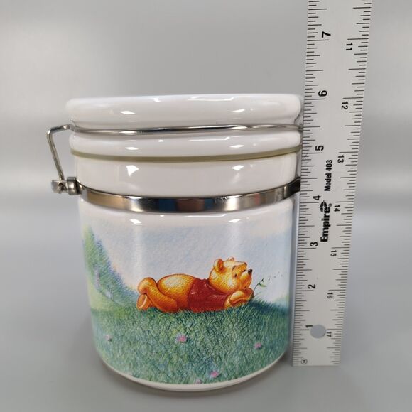 Disney Simply Pooh 6" Latched Lid Ceramic Crock Storage Jar Canister - Picture 9 of 10